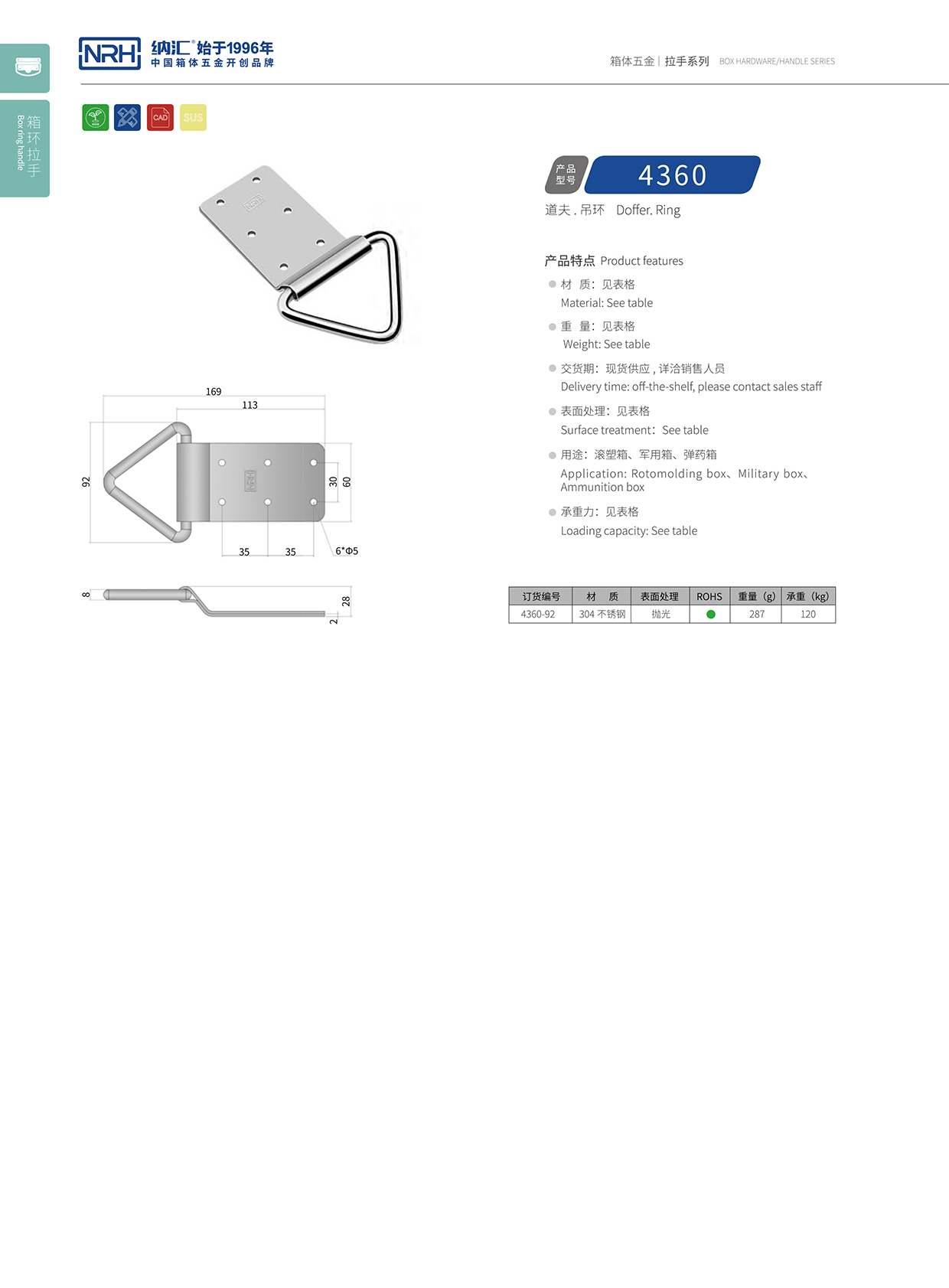 91香蕉app/NRH 滚塑箱吊环 4360