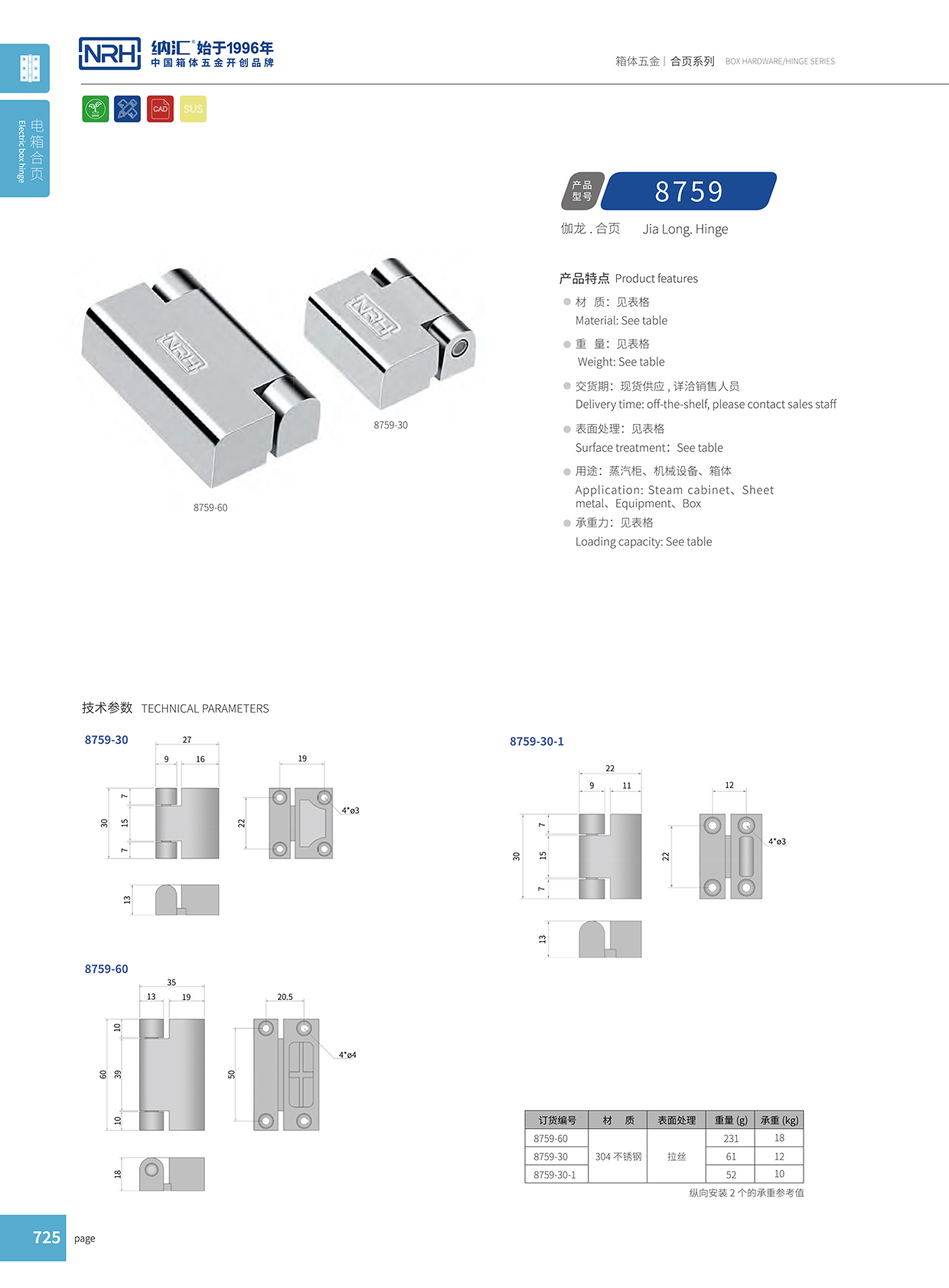 91香蕉app/NRH 8759-30 车货柜长铰链