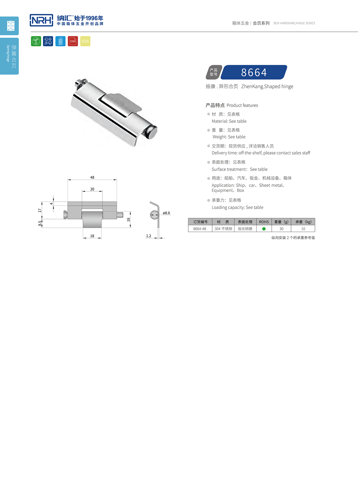 91香蕉app/NRH 8664-48 机箱机柜铰链