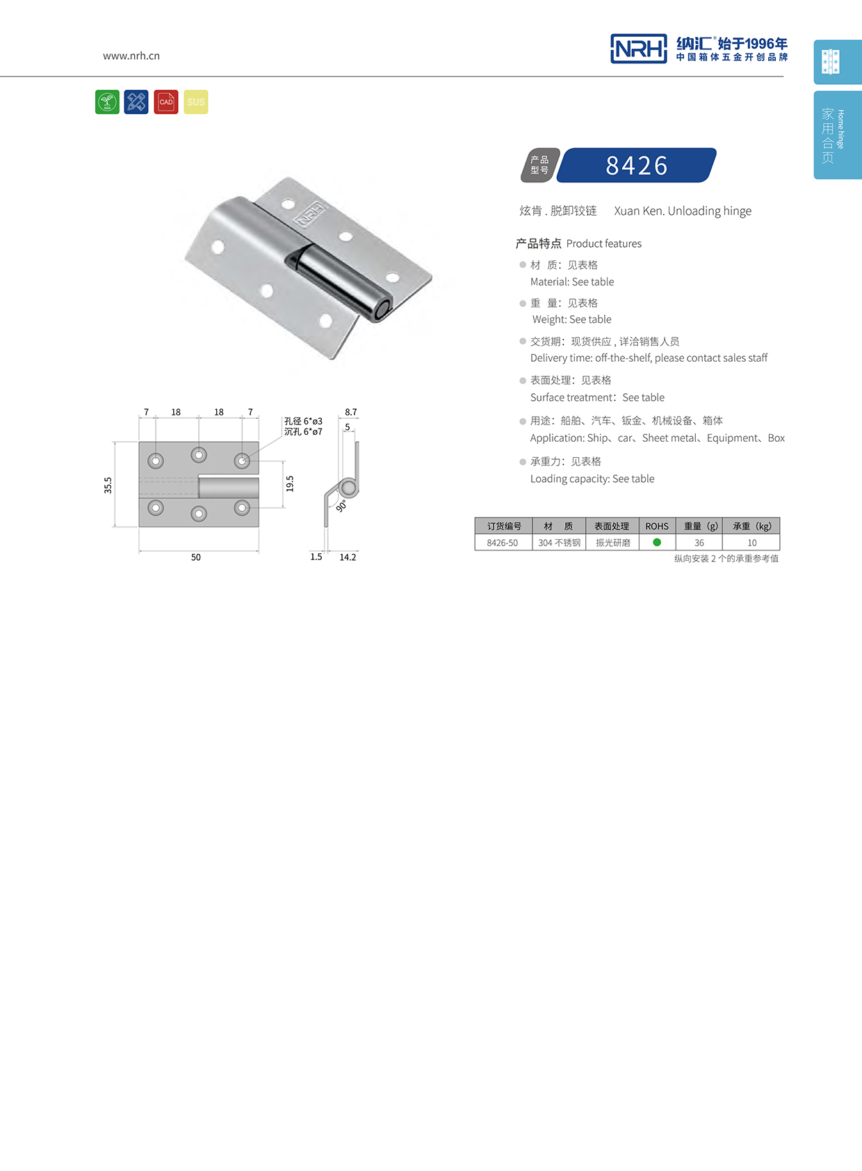  91香蕉app/NRH 8426-50 工业五金铰链